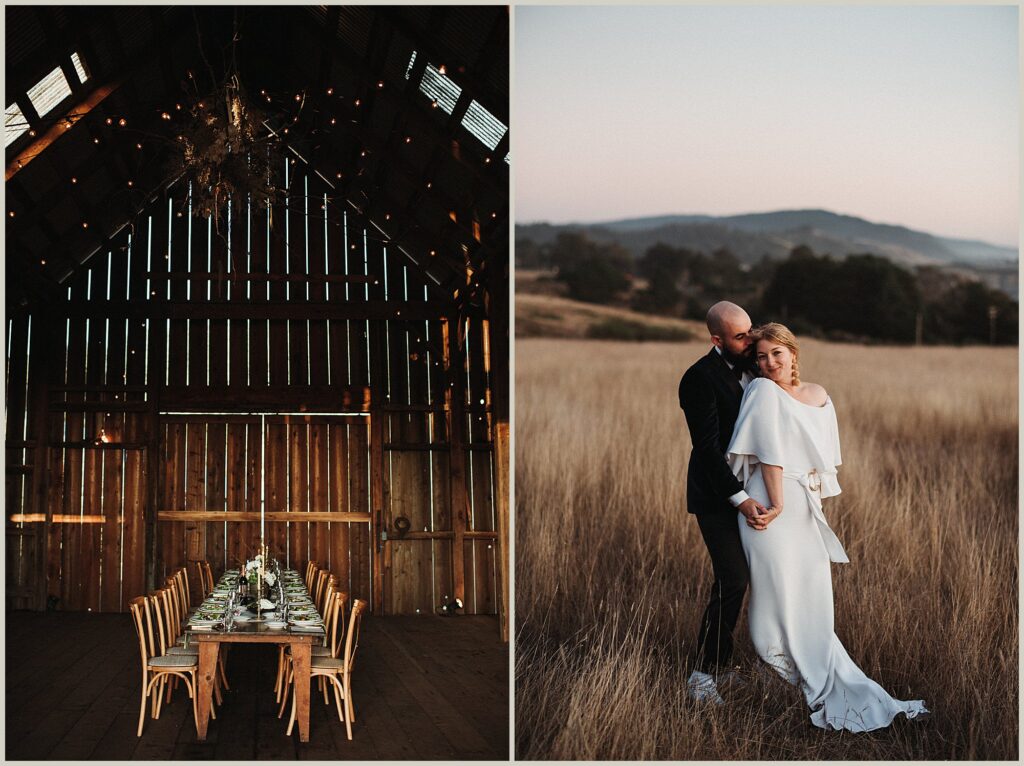 Cuffey's Cove Ranch is a stunning property for a wedding with grassy meadows for portraits and a beautifully restored barn for hosting dinners.