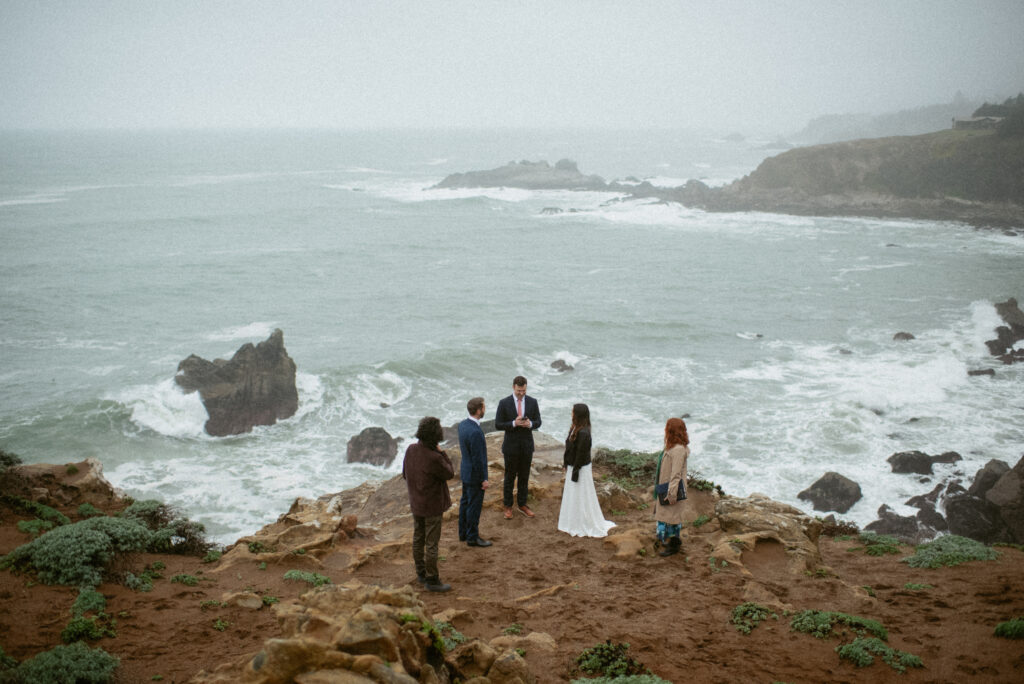 Coastal Elopement Ceremony with guests in Northern California