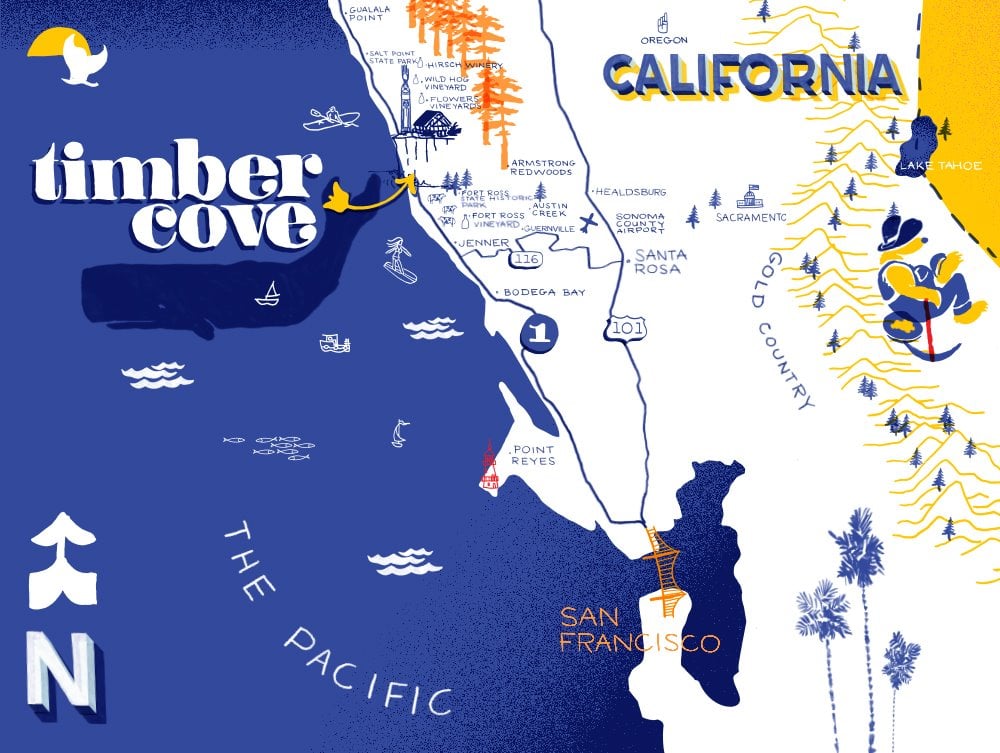 Timber Cove Resort on a California Map