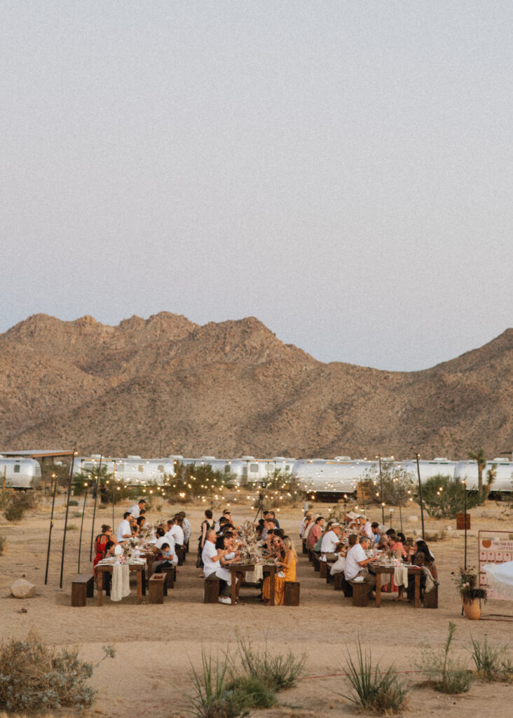 Wedding Dinner at AutoCamp Joshua Tree in the Desert Flat Gathering Space