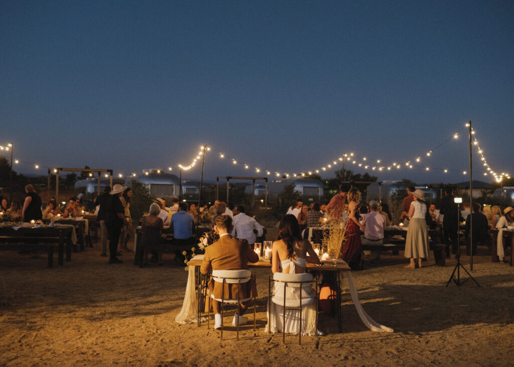 Wedding Dinner at AutoCamp Joshua Tree in the Desert Flat Gathering Space