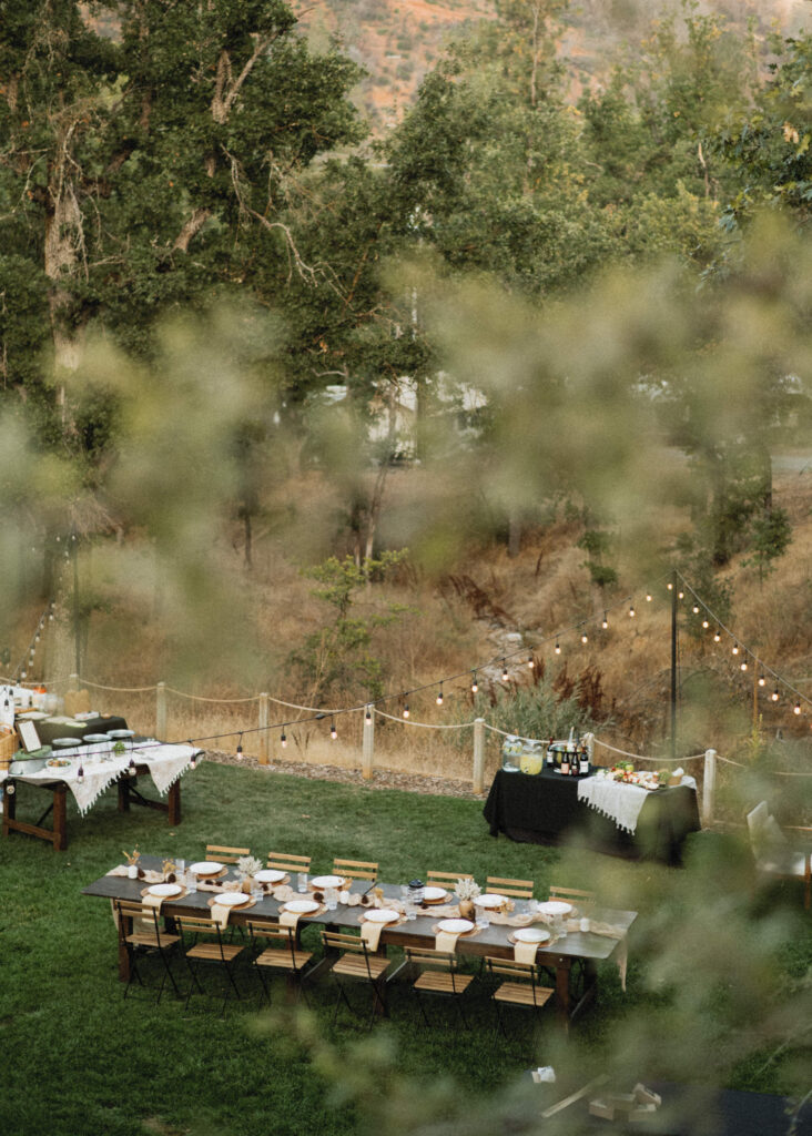 Dinner Table set at The Big Oak Lawn at AutoCamp Yosemite