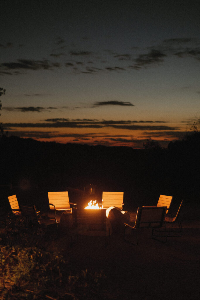 Outdoor Firepit at dusk at AutoCamp Cape Cod